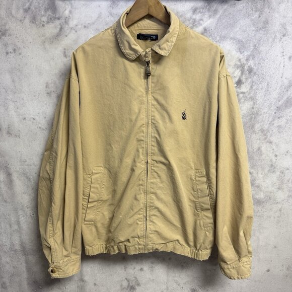 Vintage Nautica Jacket Mens Large 27x27 Beige Full Zip Collared - Picture 1 of 16